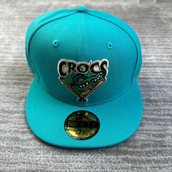 Cape Fear Crocs Hat Cap Mens Fitted 7 1/8 New Era Blue Teal MILB - Picture 1 of 5